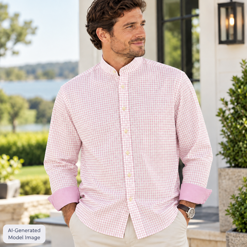 Eton Shirt Men 41 16 White Pink Mini Window Pane Check Contrast French Flip Cuff